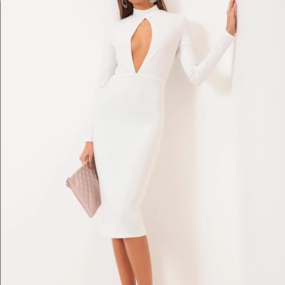 ISO White High Neck Keyhole Midi Dress